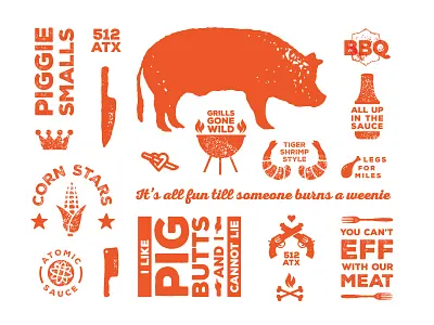 BBQ exploration austin bbq branding grilling hot dog identity packaging pig sign typography