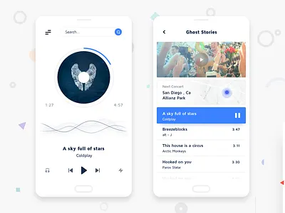 Music Player app card clean flat ios app map minimal mobile music navigation player ui ux