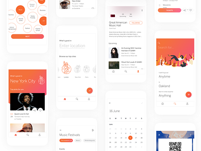 Eventbrite App Redesign android bubble button cards gradient location pill profile selection ticket ui