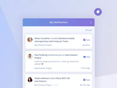 Notifications centre alerts chat messages notifications sass tasks ui widget