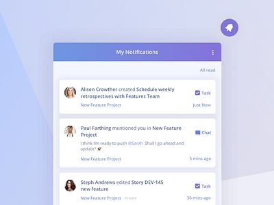 Notifications centre alerts chat messages notifications sass tasks ui widget