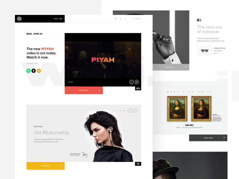 Blocks Layout Experiment artist blocks design sprint grid layout layout test marketing page music personal website video william