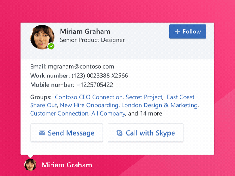 Yammer <3 Skype avatar call hovercard microsoft o365 office profile skype social yammer