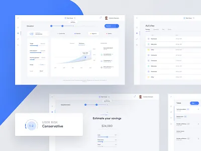 Robo Advisor - Projection, List and Questionnaire bank chart cryptocurrency dashboard finance financial fintech gauge graph map statistics stats