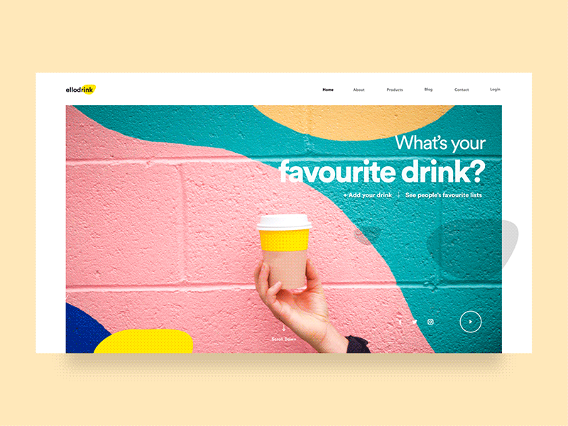 ellodrink header animation add to cart animation drinks header landing page login motion order path shape website website animation