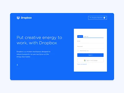 Dropbox Landing Page Redesign blue corporate landing page dropbox landing page new site redesign web design website