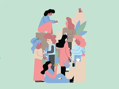 Stoop Party beer cat character illustration leafs party pbr people pizza plants steps stoop