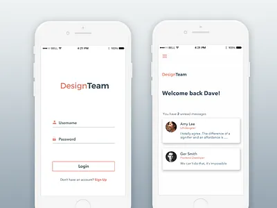 Design Team Login and Welcome avatars design login notifications password popup sign up team unread messages username welcome