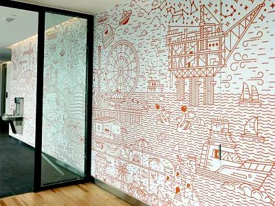 BHP Billiton Mural astronaut beach bhp billiton cowboy houston illustration monoline mural texas