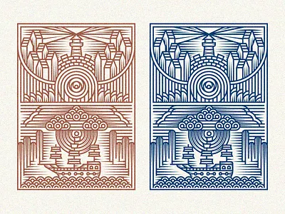 A Journey city engraved flower illustration journey lineart lines poster ship