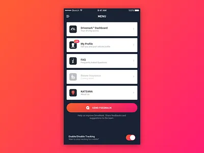 DRIVEMARK™ by KATSANA - Menu behaviour driving faq gradient graph katsana menu mobile profile statistics timeline tracking