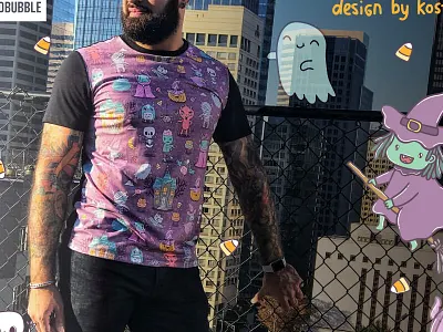 Happy Halloween Graphic T-Shirts apparel fabric ghost halloween kids pattern redbubble textile tshirt vector witch zombie