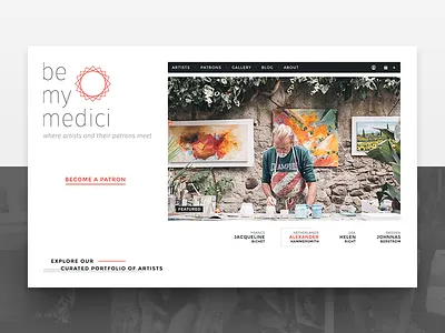 Art Curration | Be My Medici app art artist curate gallery patronage subscription ui design web website