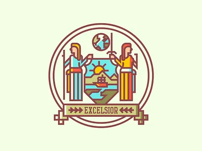 New York Crest (237/365) badge crest flag globe illustration line art new york ny ship state flag state seal sword