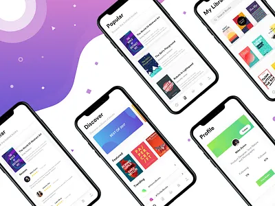 Iphone X - Books Discover Exploration apple books discover exploration ios iphone x kit library onboarding popular profile violet