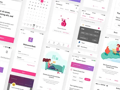 Hair salon - App appointment box cart girl gradient hair hair salon landing page menu park product search