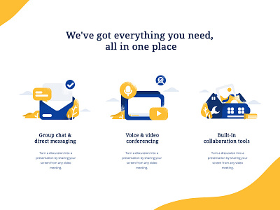 Blue Yellow Icon build chat icon illustration intro message mobile onboard video walktrough
