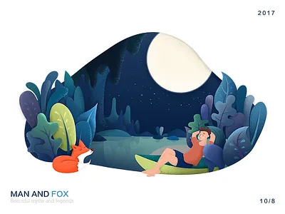 Man and fox beautiful fairy fox fun illustration man tale