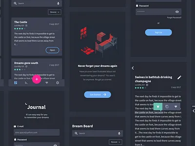 Dream Journal dark ui flat illustration ios mobile night vector weekly ux