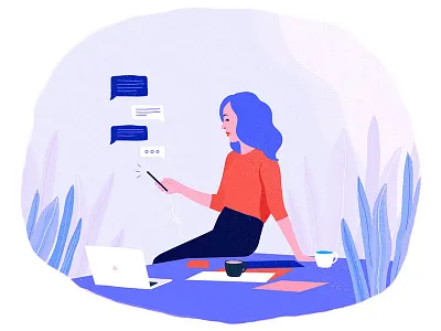 Office business woman drawing illustration illustrator job message office smartphone table work workplace workspace