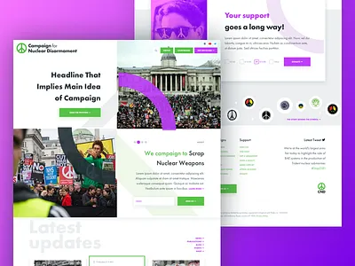 Website Redesign Concept Sneak Preview blue and yellow design campaign charity design homepage nuclear ui ux war web website
