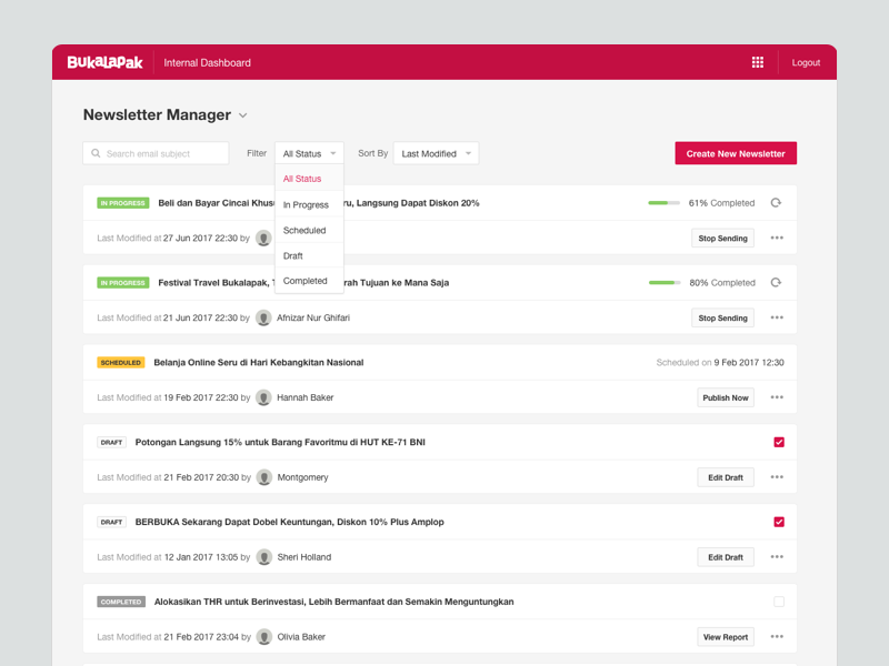 Example of Newsletter Manager Dashboard