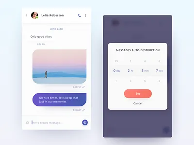 Secure messenger iOS app app chat clean concept ios message messenger minimalistic secure timer ui white