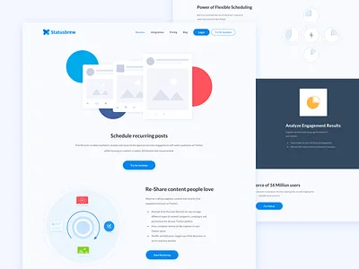 Statusbrew - Post Recycler Landing Page design landing layout media page social ui ux website