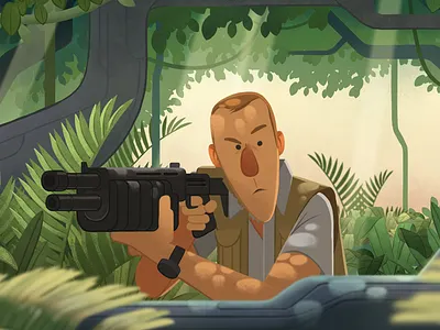 Clever Girl digital dinosaurs gun illustration jungle jurassic park raptor