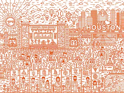 BHP Billiton Mural - Full Illustrations astronaut beach bhp billiton cowboy houston illustration monoline mural texas