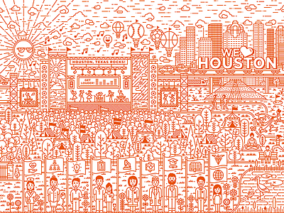 BHP Billiton Mural - Full Illustrations astronaut beach bhp billiton cowboy houston illustration monoline mural texas