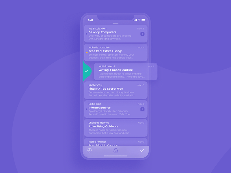 Mail Client App app client dark iphone liquid mail mobile purple transparent ui x