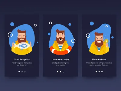 Hello drbbble! dribbble fish fisherman fishing hello mobile onboarding seamen