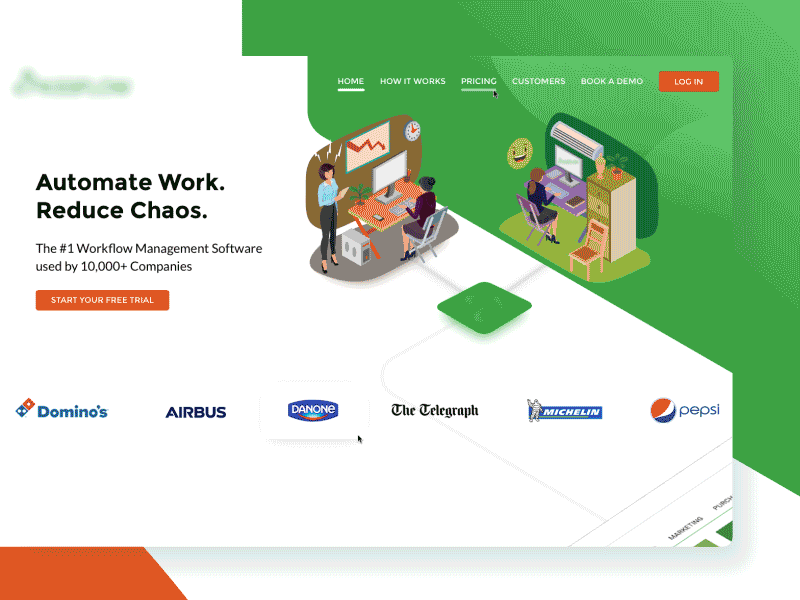 Worflow Management Website Redesign app flow green isometric management orange redesign web app website workflow