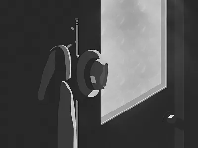 Noir 02 back and white coat detective fog hat illustration iso noir