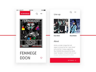 🎟 Event detail for Ticketstream cards clean event detail festival lineup minimalist mobile website red redesign white