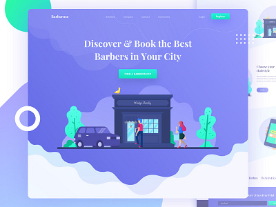 Barberose -Hairdressers Apps android apps beauty clean ios landing page landingpage modern purple salon trends