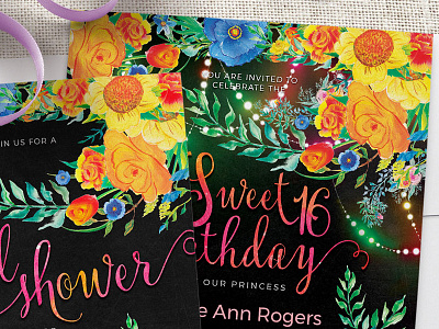 Flowers & Fairy Lights 5x7 Invitation bohemian bridal shower colorful invitation cards printed invitations sweet 16 birthday