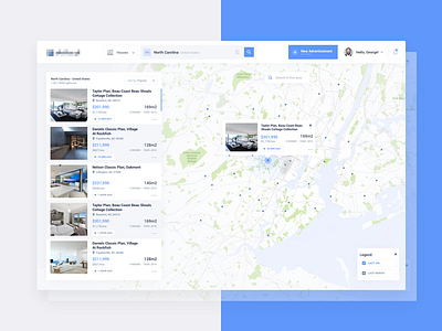 Real Estate & Property for Rent and Buy - Dashboard blue dashboard flat home house icons list listing map rent room