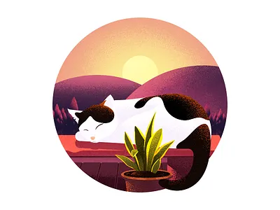 The cat before dawn animals bonsai，illustration cat，dawn，flowers forests lakes lovely pets sunrise sunshine