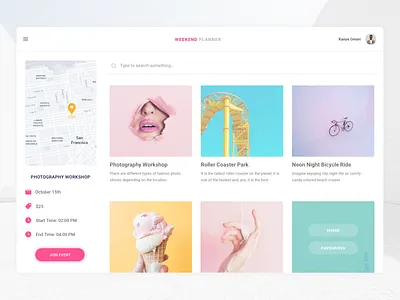 Weekend Planner activity clean colourful discovery event event planner events landing page web page weekend weekend planner