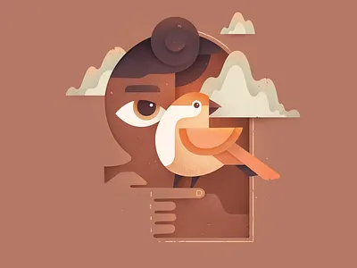 Mood autumn bird character eye illustration texture weather window