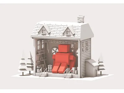 Secret Mech Warehouse 3d c4d factory house industrial interior mech model render secret warehouse