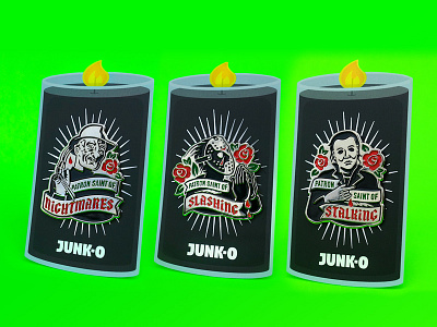 JUNK-O Slasher Saints catholic enamel pin freddy krueger halloween horror jason voorhees lapel michael myers prayer candle religion