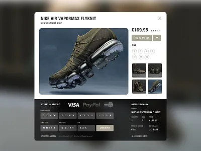 Nike Product Card & Express Checkout app branding card fitness graphic design minimal nike product product card sneakers sports web design