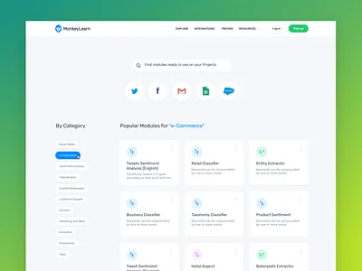 Monkeylearn - Explore Modules app blue clean design interface monkey ui ux web website