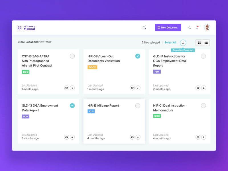 Example of Product manual dashboard