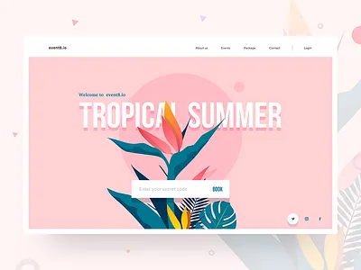 Event website header booking colors event header illustration landing page leaves login menu retro summer tropical
