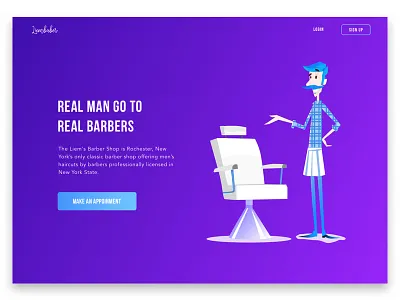 Barber website barber clean clear gradient green homepage isometric landingpage layout ui vietnam violet