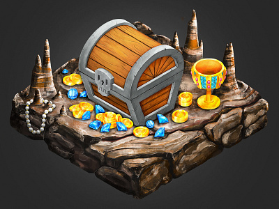 Woohoo, Treasure! cave chest coin gem gemstone goblet gold illustration isometric pearl treasure wacom